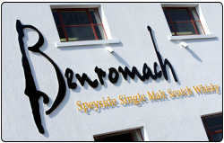 View of the outside of the Benromach Distillery in Speyside