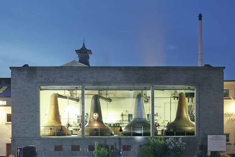 A view of Craigellachie Scotch Whisky Distillery run by John Dewar and Sons