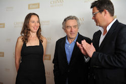 FilmAid Founder Caroline Baron, FilmAid President Iliane Ogilvie Thompson and long-time FilmAid supporter Robert De Niro celebrate launch
