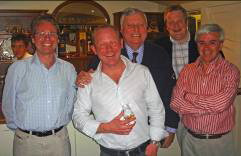 The people in the photo are as follows: L-R Iain Weir, Marketing Director, Ian Macleod Distillers; Robbie Hughes, Glengoyne Distillery Manager; Golfer and Broadcaster Peter Alliss; Stuart Hendry, Glengoyne Brand Heritage and Commercial Manager and Gordon Doctor, Director of Whisky Operations, Ian Macleod Distillers.