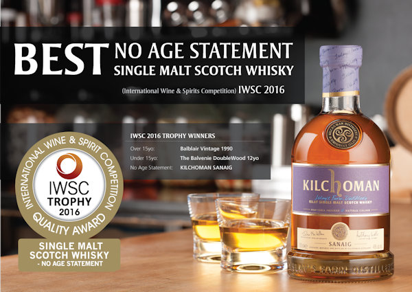 Kilchoman: Sanaig Wins Best Non Age Statment Single Malt at IWSC 2016: 27th July, 2016